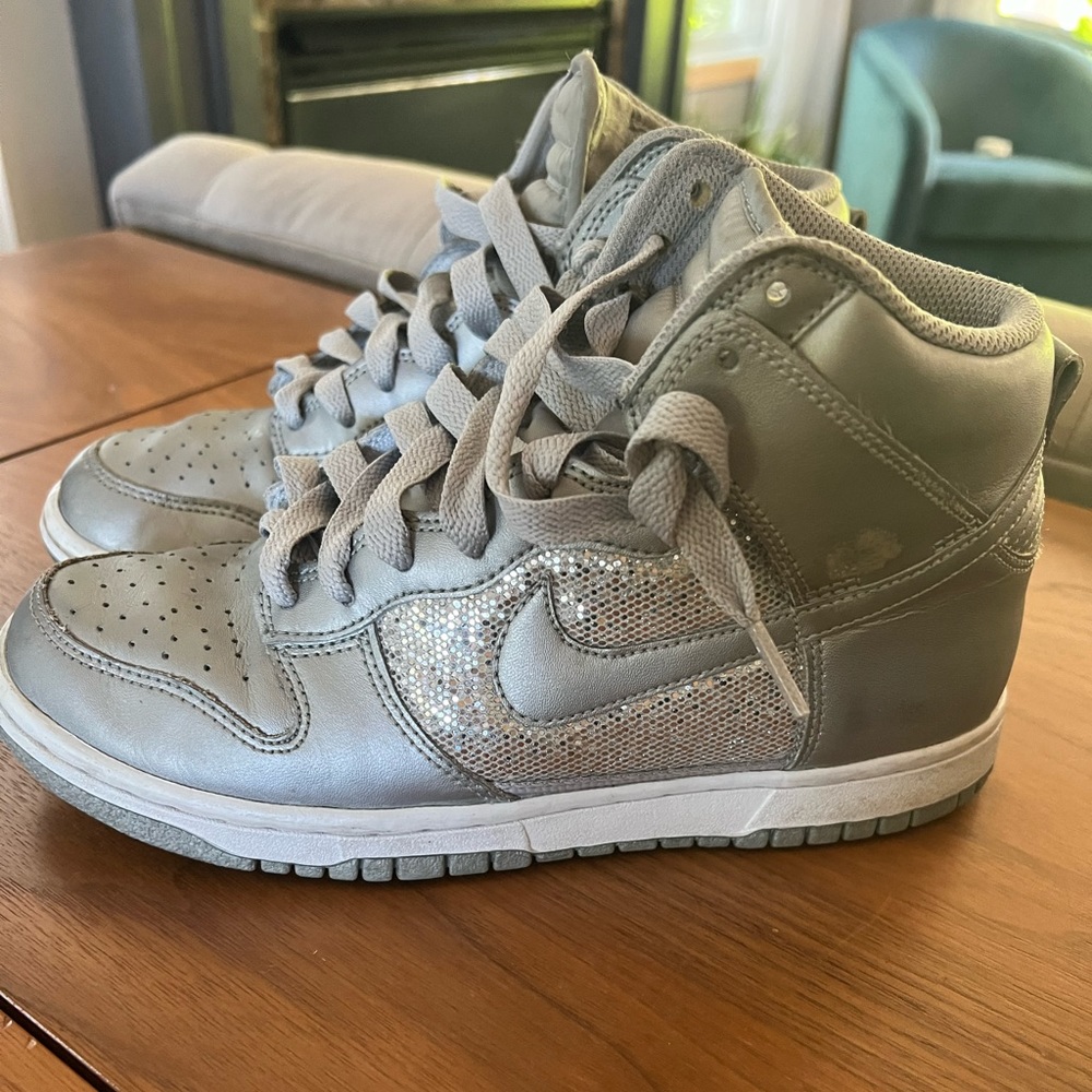 Nike Dunks Metallic Silver Glitter High-Tops 7 womens